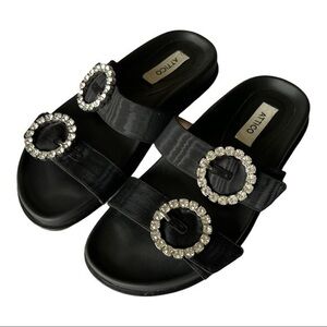 Attico Black Sparkle Crystal Slides Sandals Size 36 (US 6)